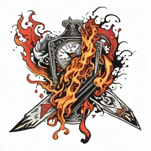 Tattoo sleeve Burning ace of spades card flames and smoke & with clock melting  tattoo design idea