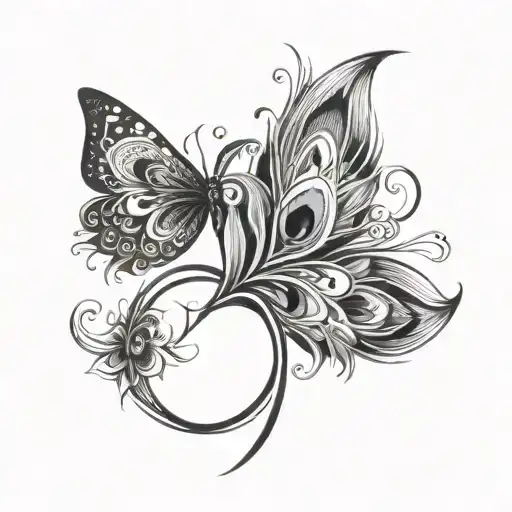 peacock feather intertwined infinity symbol butterfly hearts cross tattoo design idea
