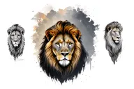 Design a tattoo featuring a majestic African lion, symbolizing strength, courage, wisdom, and justice, with subtle scale tattoo design idea