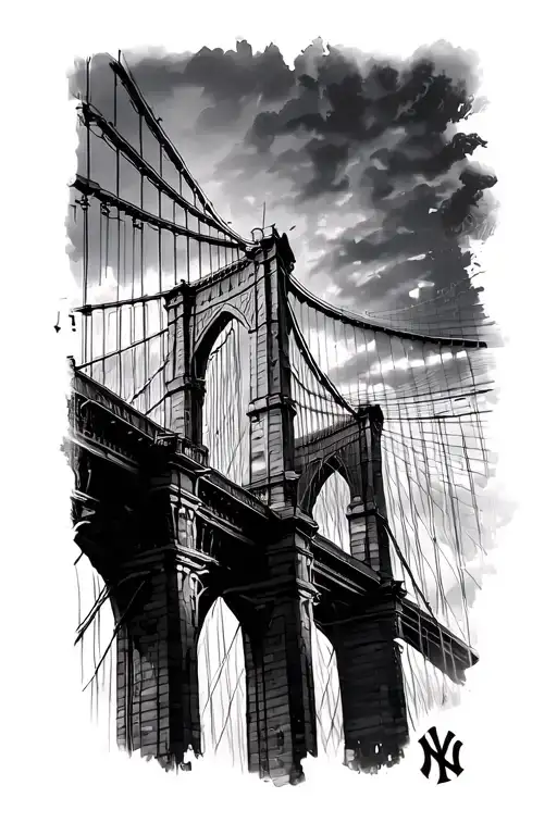 Brooklyn Bridge and the New York Yankees logo tattoo design idea