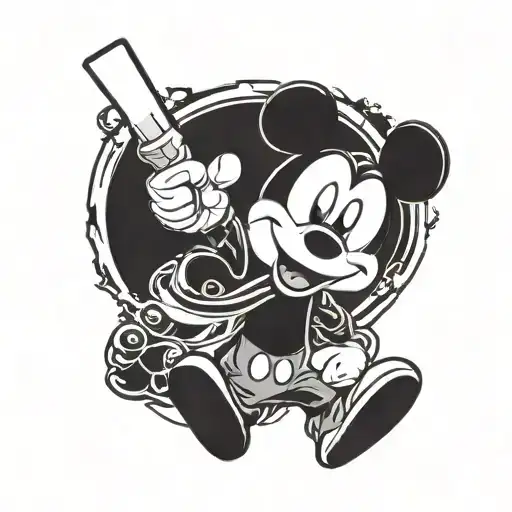 black and white mickey mouse giving middle finger to death tattoo design idea