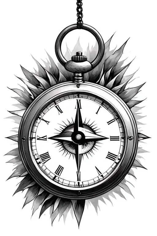 pocket watch, compass, all seeing eye tattoo design idea