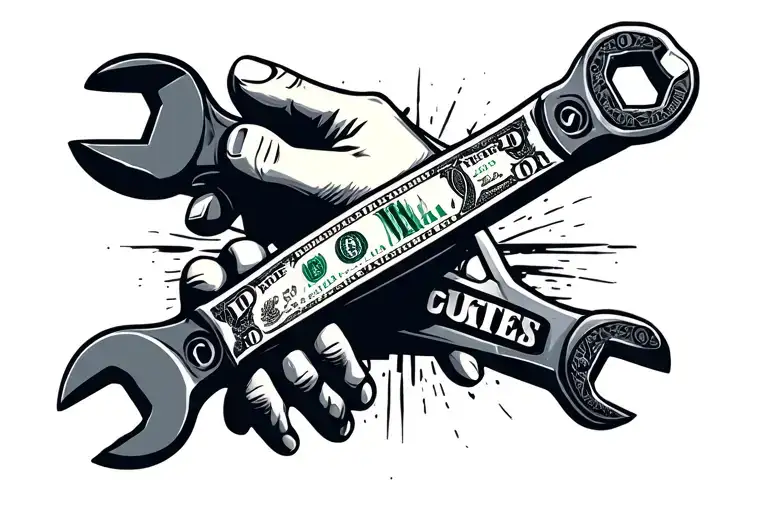 clean hands dirty money adjustable wrench surrounded tattoo design idea