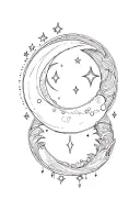 gemini sign and cresent moon surrounded tattoo design idea