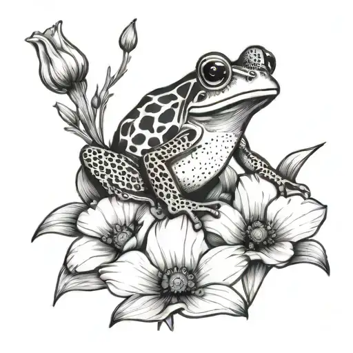 frog, forget me not flowers, poppies tattoo design idea