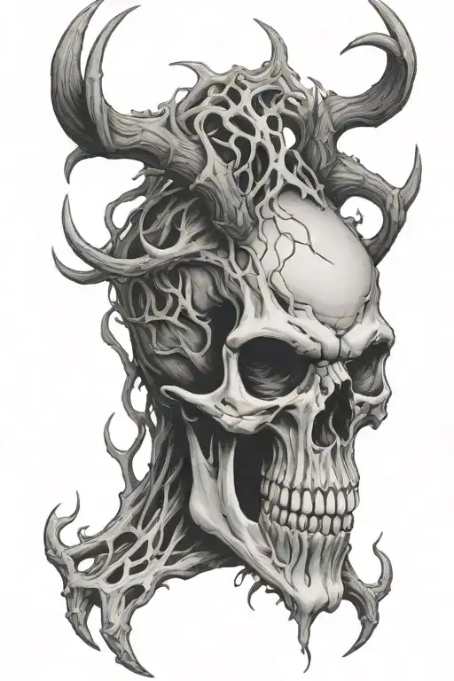 Wendigo skull with twisted antlers tattoo design idea