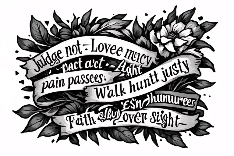 Judge not • Love mercy • Act justly • Walk humbly • pain passes • light endures • faith over sight tattoo design idea
