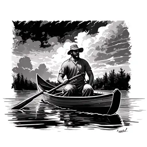 man rowing boat tattoo design idea