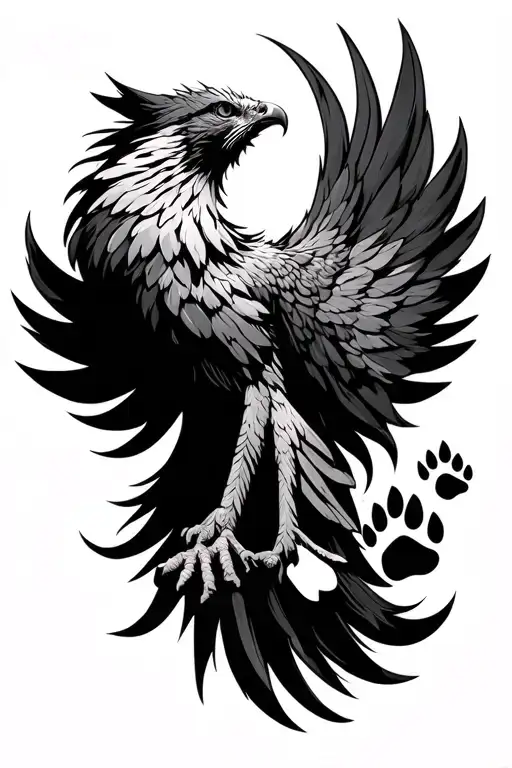 phoenix with cat paw print on the tail tattoo design idea