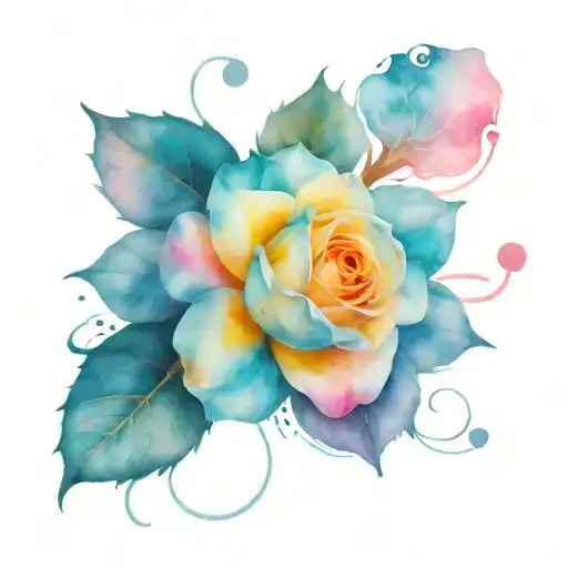 Blue rose and pink and blue planets tattoo design idea