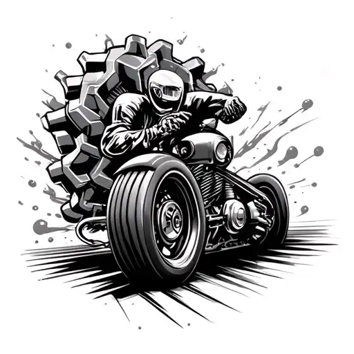 gearhead racer steaming head adrenaline molecule behind the wheel tattoo design idea