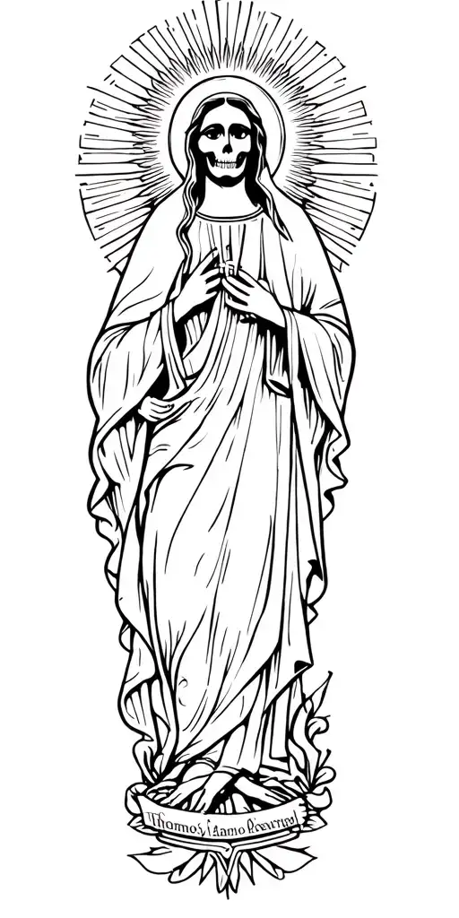 The Holy Death, the Virgin of Guadalupe and San Judas Tadeo for a Whole Arm Sleeve tattoo design idea