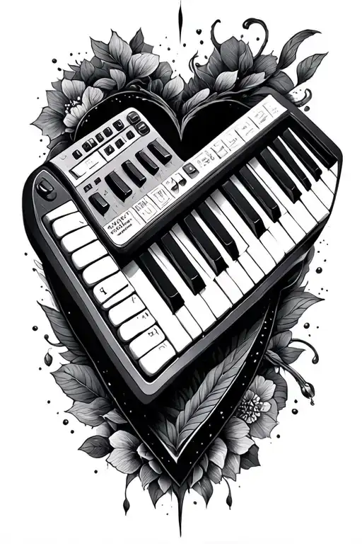 Noten, Tasten keyboard, herz, R und G O A tattoo design idea