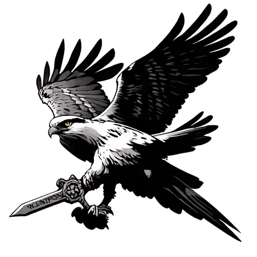 osprey wielding a claymore sword flying  tattoo design idea