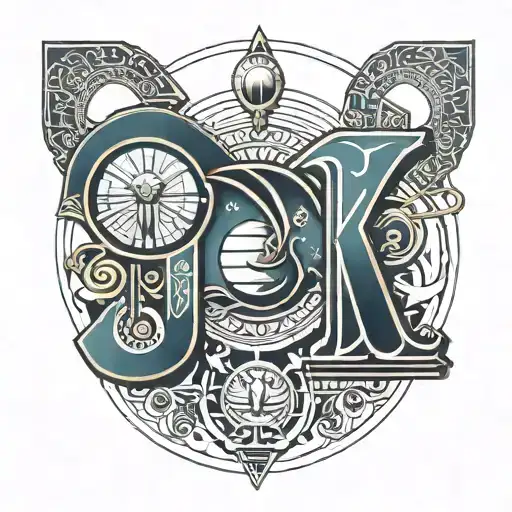 Letters With Egyptian Typography P & K Geometric Shape Of Letters With A Sun And Moon And water Idea tattoo design idea