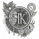 Letters With Egyptian Typography P & K Geometric Shape Of Letters With A Sun And Moon And water Idea tattoo design idea