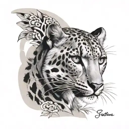 snow leopard with greek background tattoo design idea