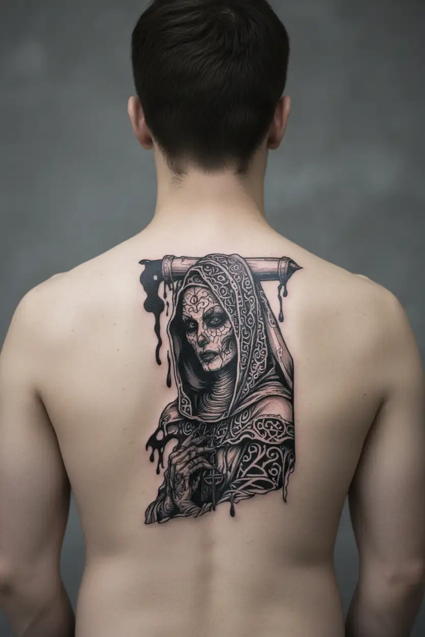 sexylifelike nun horny dead sexy demonic with dead eyes bleeding  tattoo design idea