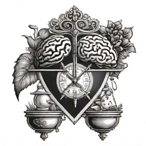 heart and brain balancing scales tattoo design idea