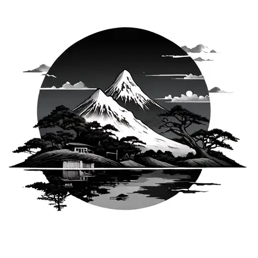 Japanese Style Mountain tattoo design idea