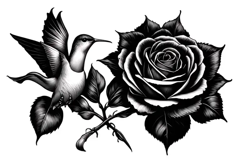 calla lilly, rose, cross, hummingbird surrounded tattoo design idea