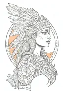 aztec warrior woman with sunset and palm trees in background   tattoo design idea