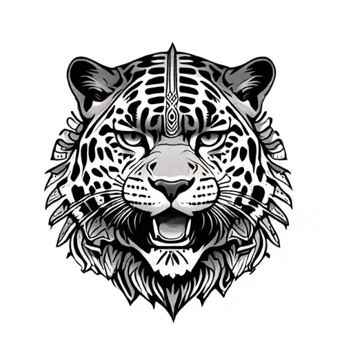 Aztec jaguar with face surrounded tattoo design idea