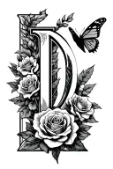 Sagittarius birth symbol with roses flower and butterfly letter D  tattoo design idea