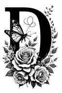 Sagittarius birth symbol with roses flower and butterfly letter D  tattoo design idea