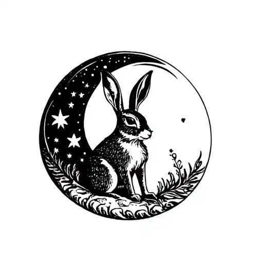 moon gazing hare tattoo design idea