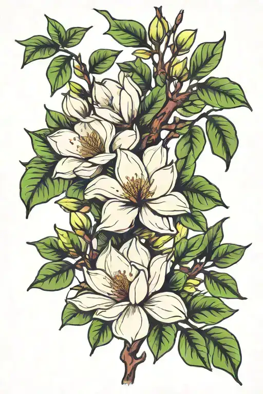 vibrant magnolia tree branches tattoo design idea