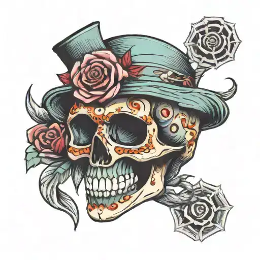 Candy skull with A C W engraved across the forehead  tattoo design idea