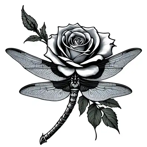 dragonfly dagger rose wrapped tattoo design idea