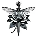 dragonfly dagger rose wrapped tattoo design idea