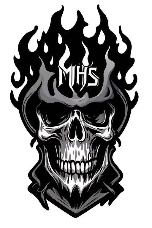 gangster hood flames with the enitials MHS inside symbolizing tattoo design idea