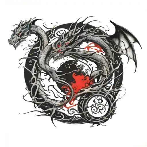 tattoo concept: dragon and scorpion inside yin and yang symbol formed tattoo design idea