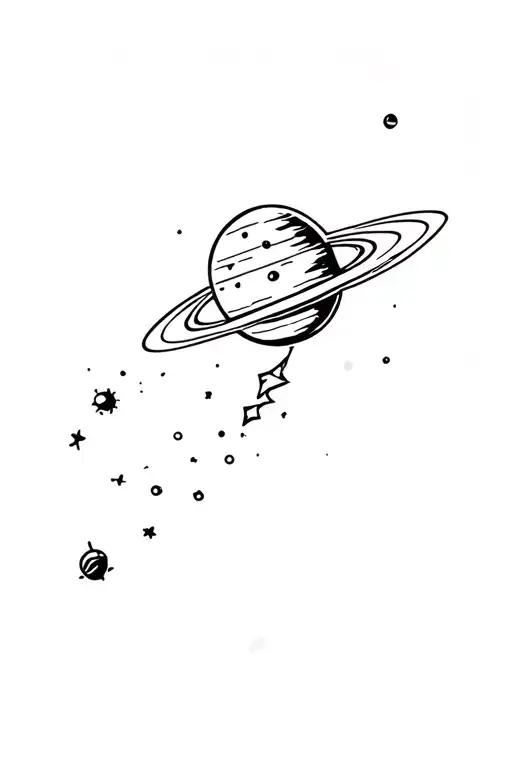 Planet Tattoo With Tiny Rocket tattoo design idea