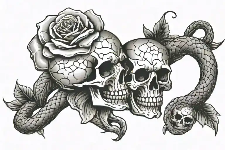 skull roses with a snake wrapped tattoo design idea
