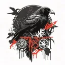 Futhrag, Runes, Nordic Mythology, vegvisir, raven, Yggdrasil, raven under the vegvisir, Yggdrasil under raven, runes aro tattoo design idea