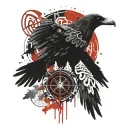 Futhrag, Runes, Nordic Mythology, vegvisir, raven, Yggdrasil, raven under the vegvisir, Yggdrasil under raven, runes aro tattoo design idea