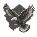 A sleek and powerful eagle in flight with a binary code pattern in the background, symbolizing a blend of technology and a fascination with birds of prey tattoo design idea
