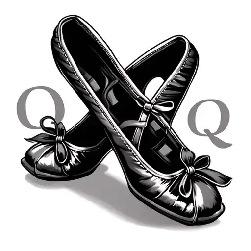 Ballerina slippers in the shape of a capital Q tattoo design idea