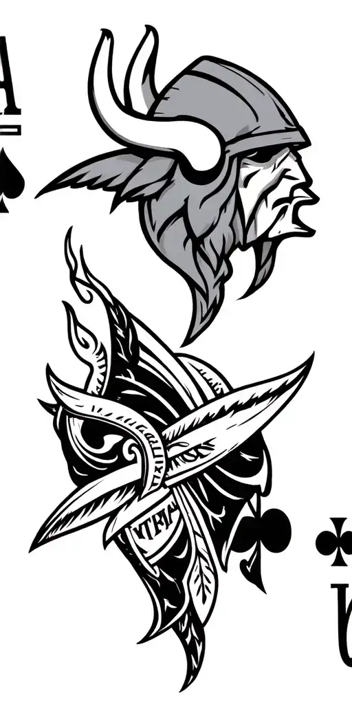 blackjack cards, mythology, Minnesota vikings tattoo design idea