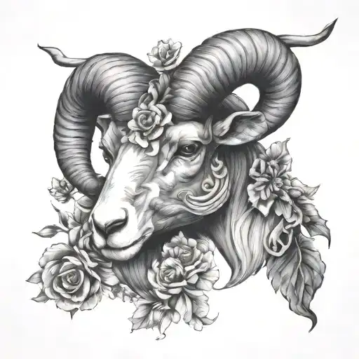Ram head with a snake twirling around the horns? And flowers tattoo design idea