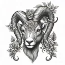 Ram head with a snake twirling around the horns? And flowers tattoo design idea