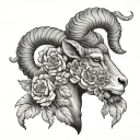 Ram head with a snake twirling around the horns? And flowers tattoo design idea