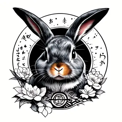 japanese concept, rabbit with virgo tattoo design idea