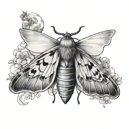 cresent moon and moth tattoo design idea