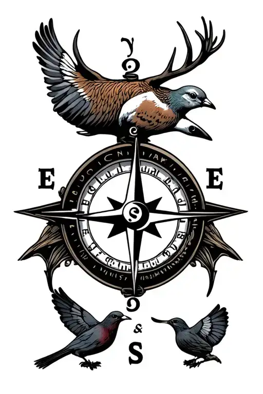 compass with texas John deer tractor and mourning dove tattoo design idea