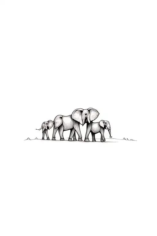 Family of 4 Elephant walking forward facing female pretty tattoo design idea